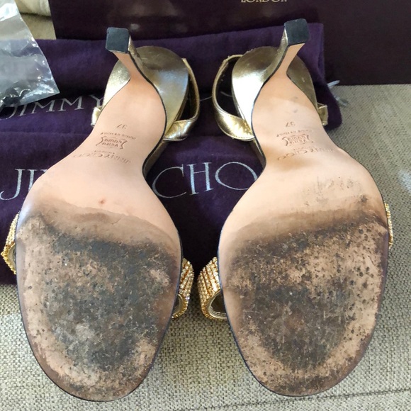 Stunning Jimmy Choo Gold Crystal Heels Sz 37 - Picture 4 of 5
